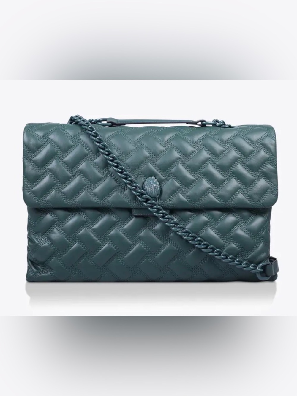 NEW WITH TAGS KURT GEIGER LEATHER KENSINGTON DRENCH BAG IN DARK GREEN
